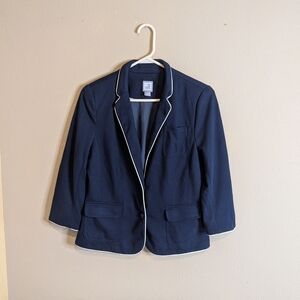 Classic Navy Women's Blazer with White Piping